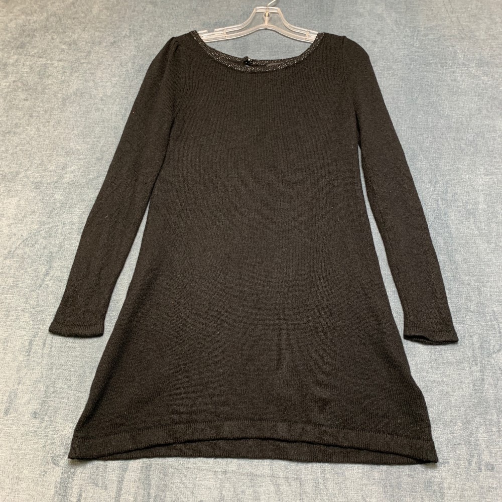 H&M Sweater Dress Womens Small Black Soft knit Embellished Neck Keyhole Back